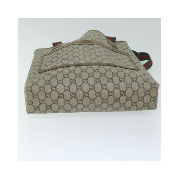 Pre Loved gucci  GG Plus Supreme Web Sherry Line Tote Bag Beige Red Green Auth - Picture 5 of 8
